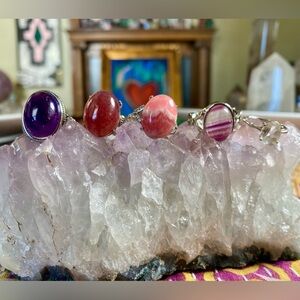 Elegant Multi-Stone Silver Ring Set